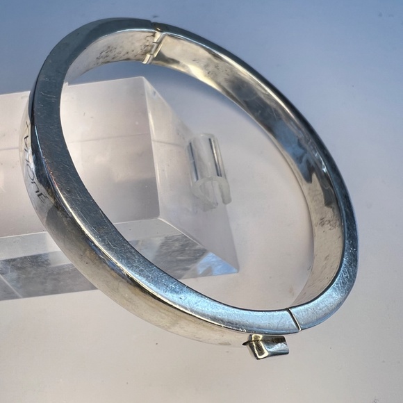 Vintage Taxco Silver Bracelet Modernist Chunky 925 Hinged Bangle - Picture 10 of 16